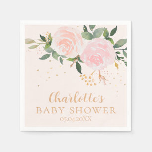 Serviette En Papier Aquarelle Floral rose Baby shower or Napkins