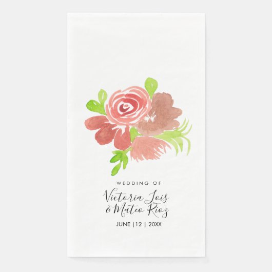 Serviette En Papier Aquarelle Floral rose Beige Blush Mariage (Devant)