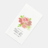 Serviette En Papier Aquarelle Floral rose Beige Blush Mariage (Coin)
