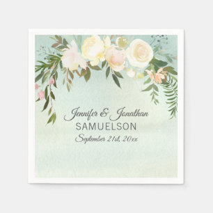 Serviette En Papier Aquarelle Floral rose Monnaie d'ivoire Mariage