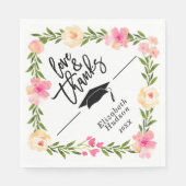 Serviette En Papier Aquarelle Floral Script Aimer & Merci Graduation (Devant)