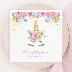 Serviette En Papier Aquarelle Floral Unicorn Baby shower