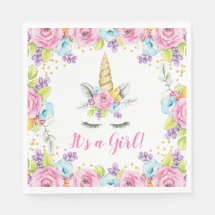 Serviette En Papier Aquarelle Floral Unicorne C'est un Baby shower de 
