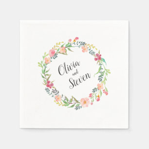 Serviette En Papier Aquarelle Floral Wreath Boho Mariage