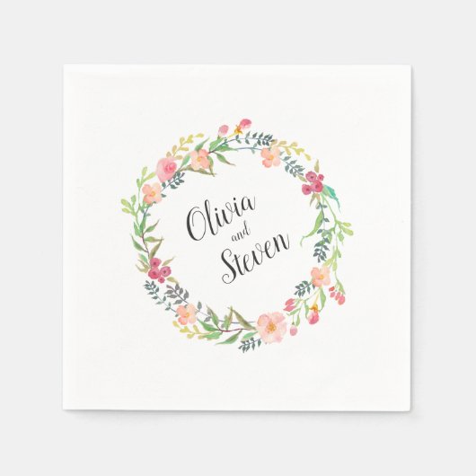 Serviette En Papier Aquarelle Floral Wreath Boho Mariage (Devant)