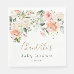 Serviette En Papier Aquarelle Florale Apricot rose Roses Baby shower