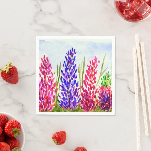 Serviette En Papier Aquarelle Florale Art Lupine Fleur sauvage pourpre (En situation)