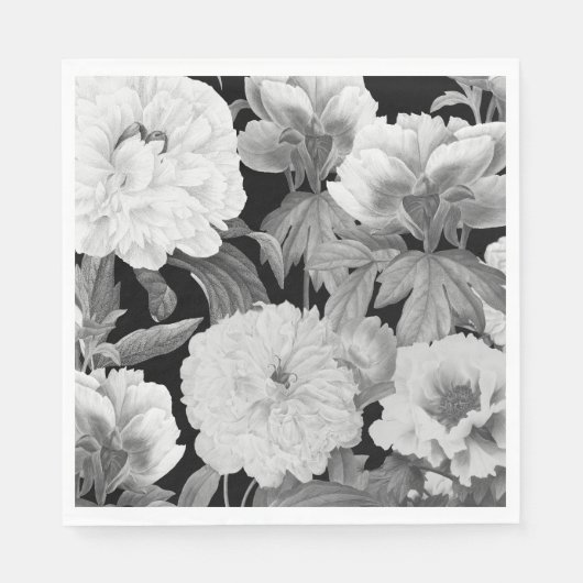 Serviette En Papier Aquarelle florale Black & White Peonies (Devant)