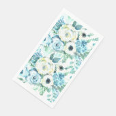 Serviette En Papier Aquarelle Florale Bleu Blanc Élégant Serviettes d' (Coin)