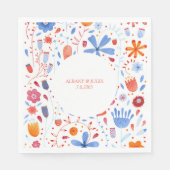 Serviette En Papier Aquarelle florale Bleu orange (Devant)