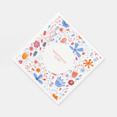 Serviette En Papier Aquarelle florale Bleu orange (Coin)