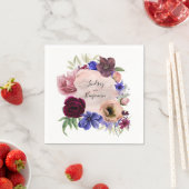 Serviette En Papier Aquarelle florale bleu roux rose et bordeaux (En situation)