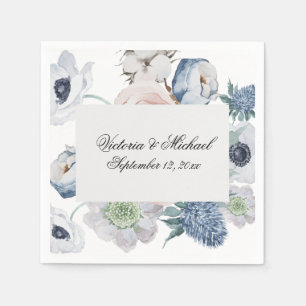 Serviette En Papier Aquarelle Florale Bleue Naples Florales