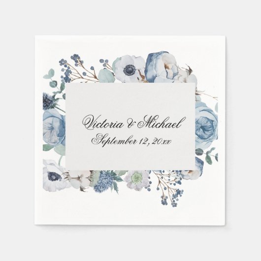Serviette En Papier Aquarelle Florale Bleue Naples Florales (Devant)