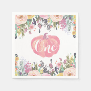 Serviette En Papier Aquarelle Florale Citrouille Premier Anniversaire 