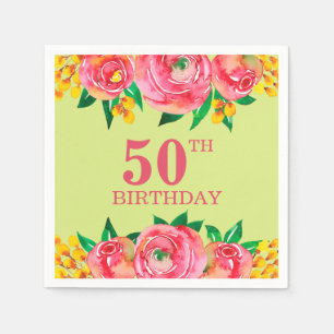 Serviette En Papier Aquarelle florale de chaux jaune rose chaud vibran