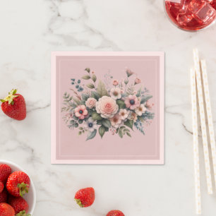 Serviette En Papier Aquarelle florale de Mariage botanique Dusty Rose