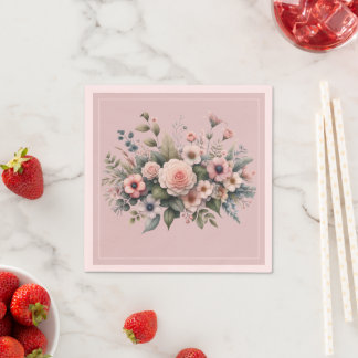 Serviette En Papier Aquarelle florale de Mariage botanique Dusty Rose