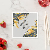 Serviette En Papier Aquarelle florale gris et jaune Mariage moderne (En situation)