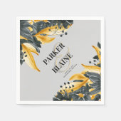 Serviette En Papier Aquarelle florale gris et jaune Mariage moderne (Devant)