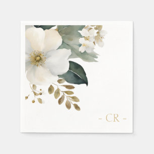 Serviette En Papier Aquarelle florale Initiales de feuillage