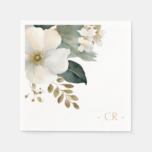 Serviette En Papier Aquarelle florale Initiales de feuillage (Devant)