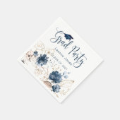 Serviette En Papier Aquarelle florale marine bleu & or, Graduation (Coin)