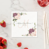 Serviette En Papier Aquarelle florale monogramme Rose poussiéreux (En situation)