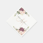 Serviette En Papier Aquarelle florale monogramme Rose poussiéreux (Coin)
