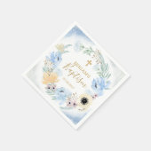 Serviette En Papier Aquarelle Florale Pêche Baptême Bleu Papier Napkin (Coin)