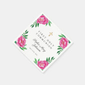 Serviette En Papier Aquarelle florale Peonies roses Première communion (Coin)