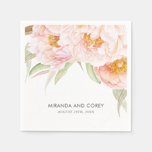 Serviette En Papier Aquarelle Florale Pink Peonies (Devant)