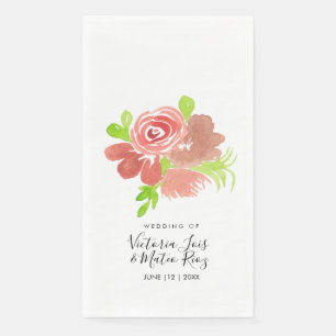 Serviette En Papier Aquarelle Florale Rose Beige Blush Feuille Mariage