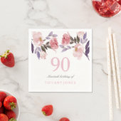Serviette En Papier Aquarelle florale rose Peach 90e anniversaire (En situation)