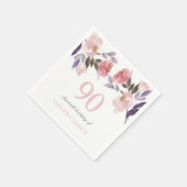 Serviette En Papier Aquarelle florale rose Peach 90e anniversaire (Coin)