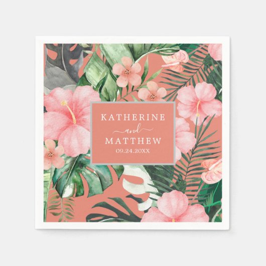 Serviette En Papier Aquarelle florale tendance Mariage vert tropical (Devant)