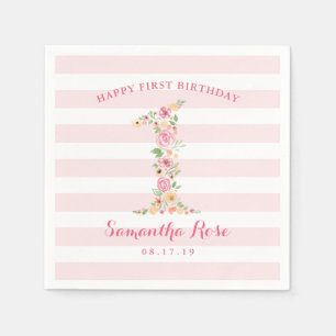 Serviette En Papier Aquarelle Florale Un premier anniversaire
