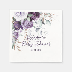 Serviette En Papier Aquarelle Florale violet Baby shower élégant