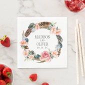 Serviette En Papier Aquarelle Florale Wreath avec plumes | MARIAGE (En situation)