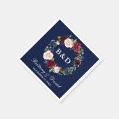 Serviette En Papier Aquarelle Florale Wreath Burgundy Bleu Mariage (Coin)