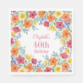 Serviette En Papier Aquarelle Florals 40e anniversaire (Devant)