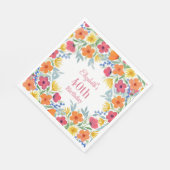 Serviette En Papier Aquarelle Florals 40e anniversaire (Coin)