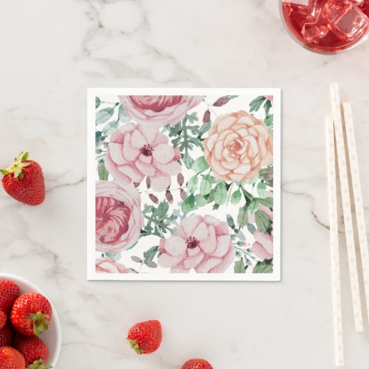 Serviette En Papier Aquarelle Florals Mauve Cocktail Mariage serviette (En situation)