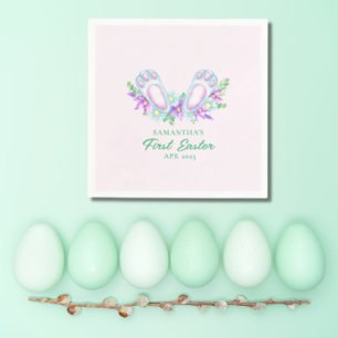 Serviette En Papier Aquarelle Flore lapin Pieds Papier de Pâques Napki