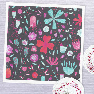 Serviette En Papier Aquarelle Flower Meadow foncé