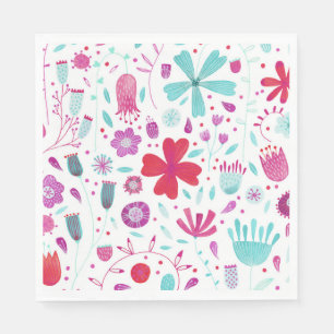 Serviette En Papier Aquarelle Flower Meadow Turquoise