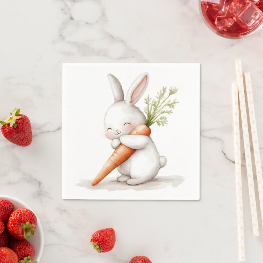 Serviette En Papier Aquarelle Fluffy Bunny Carrot Love (En situation)