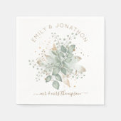 Serviette En Papier Aquarelle Foliage Sage Gold Couples Nom (Devant)