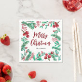 Serviette En Papier Aquarelle Foliole d'hiver Joyeux Noël (En situation)