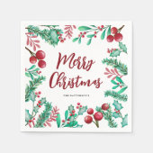 Serviette En Papier Aquarelle Foliole d'hiver Joyeux Noël (Devant)